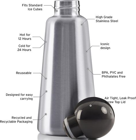 Stainless Steel Water Bottle | 500ml Insulated Water Bottle BPA Free | Cool and Modern Leak Proof Skittle Bottle Flask | Cold for 24+ Hours, Hot for 12 | Sky Blue & Light Grey by Lund London in Saudi Arabia