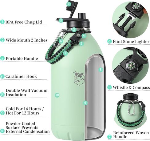 Boulder Bee | 128 oz Insulated Water Bottles with Handle | Stainless Steel Thermos for Hot & Cold Drinks | Double Vacuum Walled | Large Metal Jug for Travel, Hiking, Camping (Yellow) in Saudi Arabia