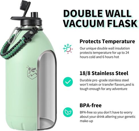Boulder Bee | 128 oz Insulated Water Bottles with Handle | Stainless Steel Thermos for Hot & Cold Drinks | Double Vacuum Walled | Large Metal Jug for Travel, Hiking, Camping (Yellow) in Saudi Arabia