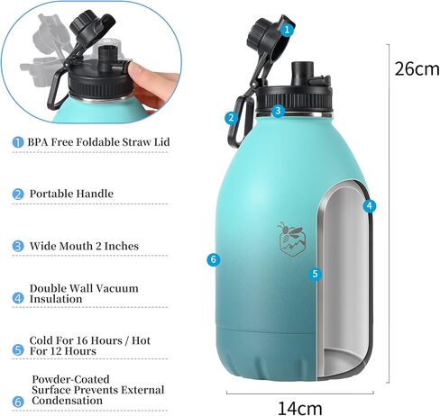 Boulder Bee | 128 oz Insulated Water Bottles with Handle | Stainless Steel Thermos for Hot & Cold Drinks | Double Vacuum Walled | Large Metal Jug for Travel, Hiking, Camping (Yellow) in Saudi Arabia