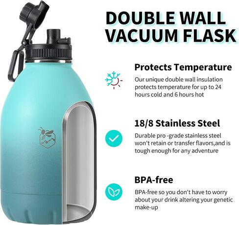 Boulder Bee | 128 oz Insulated Water Bottles with Handle | Stainless Steel Thermos for Hot & Cold Drinks | Double Vacuum Walled | Large Metal Jug for Travel, Hiking, Camping (Yellow) in Saudi Arabia