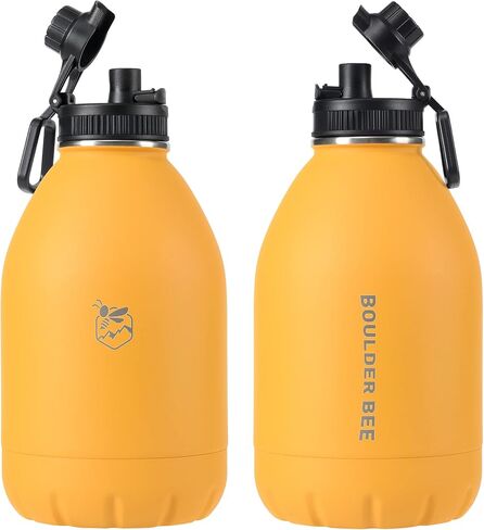 Boulder Bee | 128 oz Insulated Water Bottles with Handle | Stainless Steel Thermos for Hot & Cold Drinks | Double Vacuum Walled | Large Metal Jug for Travel, Hiking, Camping (Yellow) in Saudi Arabia