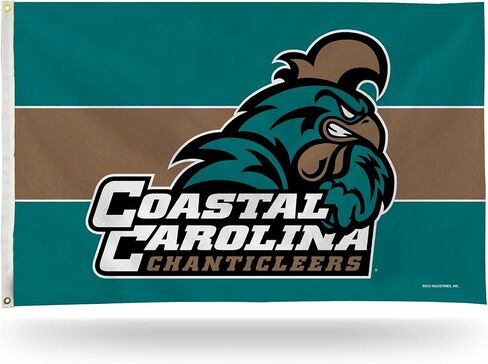 Rico Industries NCAA Coastal Carolina Chanticleers Teal with Gold Stripe 3' x 5' Banner Flag Single Sided - Indoor or Outdoor - Home Décor in Saudi Arabia