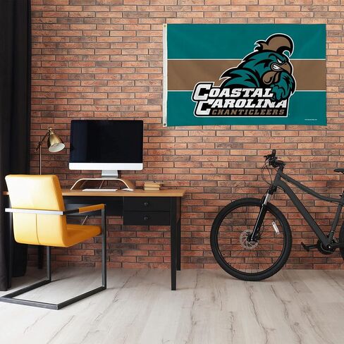 Rico Industries NCAA Coastal Carolina Chanticleers Teal with Gold Stripe 3' x 5' Banner Flag Single Sided - Indoor or Outdoor - Home Décor in Saudi Arabia