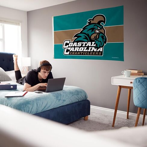 Rico Industries NCAA Coastal Carolina Chanticleers Teal with Gold Stripe 3' x 5' Banner Flag Single Sided - Indoor or Outdoor - Home Décor in Saudi Arabia