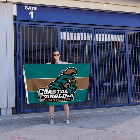 Rico Industries NCAA Coastal Carolina Chanticleers Teal with Gold Stripe 3' x 5' Banner Flag Single Sided - Indoor or Outdoor - Home Décor in Saudi Arabia