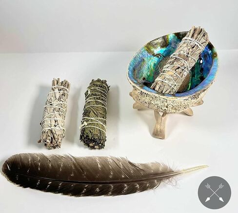مجموعة التلطخ مع عصا تلطيخ Sage Smudge Shell Abalone Shell + دليل التلطخ من Indigenous Elder | تعليمات التلطخ المنزلي: كتاب إلكتروني ومقاطع فيديو للصلاة للتنظيف باستخدام مجموعة Sage Smudge Kit in Saudi Arabia