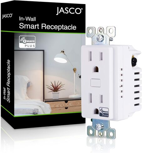 Jasco Z-Wave Plus in-Wall Smart Tamper-Reistant Outlet, Works with Alexa, Google Assistant, 1 Z-Wave Outlet & 1 Always On Outlet, Hub Required, White, Smart Outlet, Lamps, Small Appliances, 14315 in Saudi Arabia