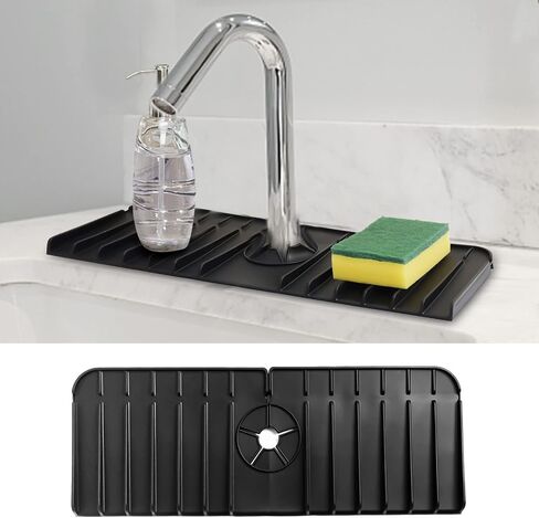Silicone Faucet Handle Drip Catcher Tray, Sink Splash Guard, Kitchen Faucet Sink Splash Guard, Drip Protector Splash Countertop, Faucet Mat for Kitchen & Bathroom Countertop Protect in Saudi Arabia