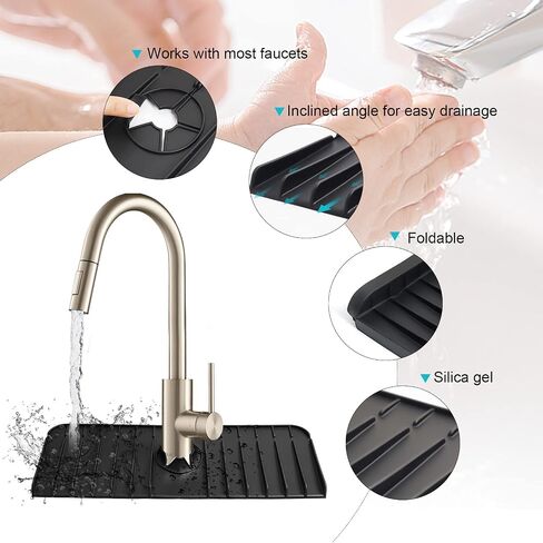 Silicone Faucet Handle Drip Catcher Tray, Sink Splash Guard, Kitchen Faucet Sink Splash Guard, Drip Protector Splash Countertop, Faucet Mat for Kitchen & Bathroom Countertop Protect in Saudi Arabia