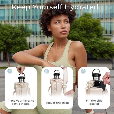 Water Bottle Holder with Strap – Stylish and Durable Water Bottle Bag for 32Oz Water Bottles – Small Insulated Bag Ideal for Hiking, Sports – Multifunctional Front Pocket Water Jug Holder in Saudi Arabia
