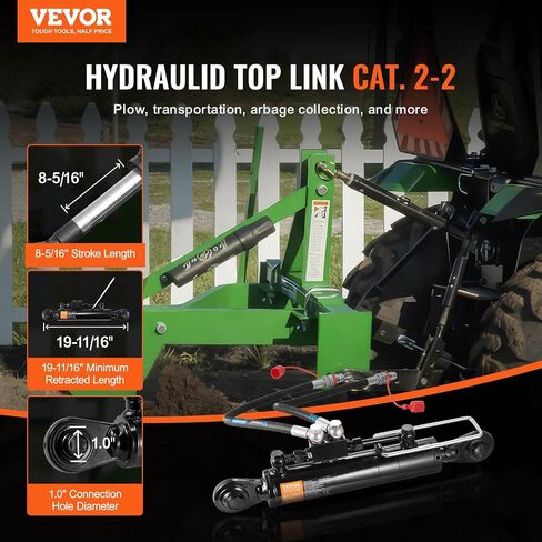 VEVOR Hydraulic Top Link Cat. 2-2（8-5/16 in, 19-11/16~28 in), Hydraulic Cylinder with 2 Hoses & G3/8" Check Valve in Saudi Arabia
