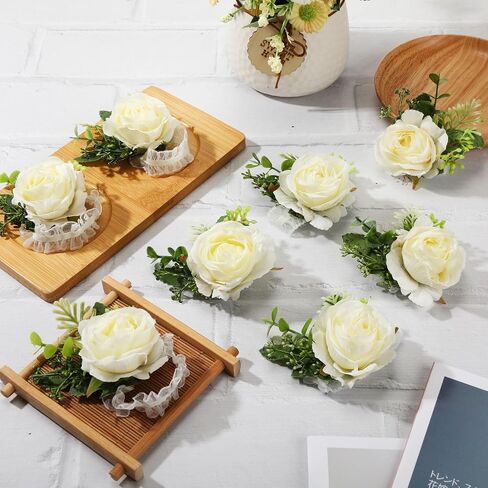 Sherr 36 Pcs Ivory Rose Wrist Corsage Wristlet Band Bracelet Boutonniere for Men Prom White Rose Corsage Hand Flower Decor for Prom Party Wedding Homecoming Suit Decorations Ceremony Wedding Bride in Saudi Arabia