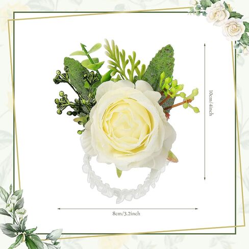 Sherr 36 Pcs Ivory Rose Wrist Corsage Wristlet Band Bracelet Boutonniere for Men Prom White Rose Corsage Hand Flower Decor for Prom Party Wedding Homecoming Suit Decorations Ceremony Wedding Bride in Saudi Arabia