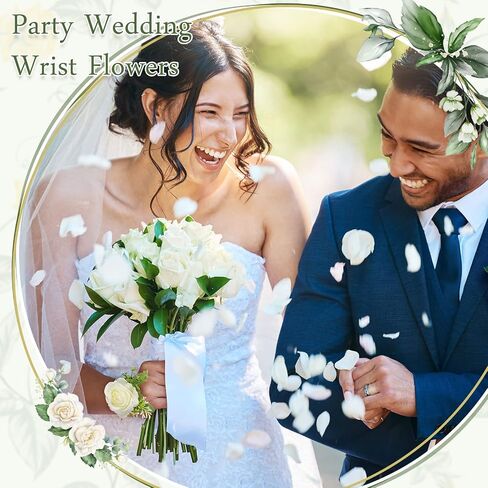 Sherr 36 Pcs Ivory Rose Wrist Corsage Wristlet Band Bracelet Boutonniere for Men Prom White Rose Corsage Hand Flower Decor for Prom Party Wedding Homecoming Suit Decorations Ceremony Wedding Bride in Saudi Arabia