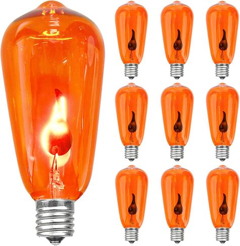 Christmas Orange Flicker Flame Light Bulbs, ST40 Orange Replacement Bulbs with Realistic Orange Red Flame Edison Bulbs for Christmas Outdoor Indoor String Lights, 1 Watt E17 Intermediate Base, 10 Pack in Saudi Arabia