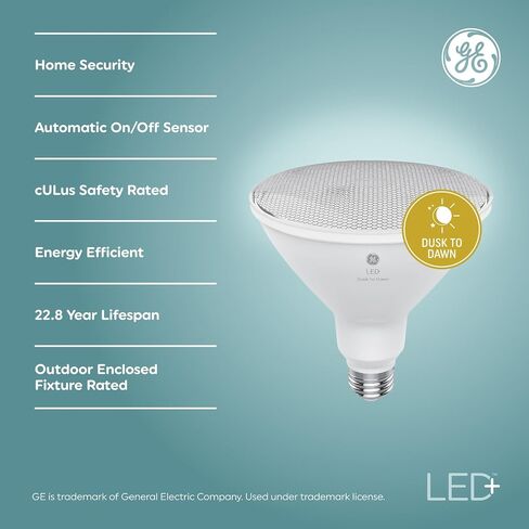 GE LED+ Dusk to Dawn LED Light Bulbs, 15 Watts, Automatic On/Off PAR38 Outdoor Floodlight, Daylight (3 Pack) in Saudi Arabia