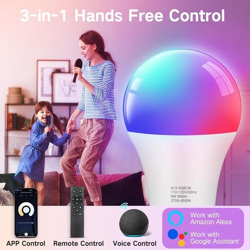 OUTON A19 LED Light Bulb with Remote Control, Efficient 9W LED Bulb (60Watt Equivalent), 810 LM, Dimmable, 3000K-6000K, E26 Base, Light Bulb with Timer for Living Room, Bedroom, 1Bulb & Remote in Saudi Arabia