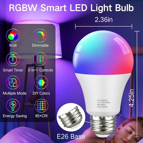 OUTON A19 LED Light Bulb with Remote Control, Efficient 9W LED Bulb (60Watt Equivalent), 810 LM, Dimmable, 3000K-6000K, E26 Base, Light Bulb with Timer for Living Room, Bedroom, 1Bulb & Remote in Saudi Arabia