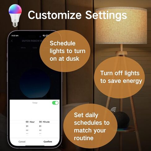 OUTON A19 LED Light Bulb with Remote Control, Efficient 9W LED Bulb (60Watt Equivalent), 810 LM, Dimmable, 3000K-6000K, E26 Base, Light Bulb with Timer for Living Room, Bedroom, 1Bulb & Remote in Saudi Arabia