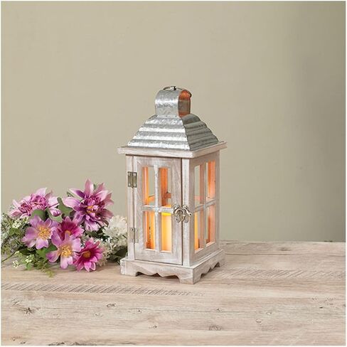 شركة جيرسون 11.4 بوصة ارتفاع B/O فانوس خشبي ومعدني مضاء مع شمعة LED ومؤقت in Kuwait