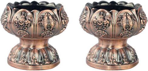 Lotus Flower Votive Tealight Holder, Buddhist Tealight Candle Holder - Tibetan Buddhist Water Offering Cup, Tibetan Oil Lamp Holder Buddhist Supplies for Meditation Buddha Altar, Set of 2 (Bronze) in Saudi Arabia
