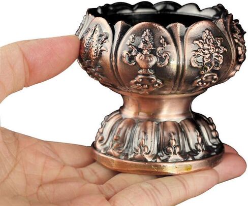 Lotus Flower Votive Tealight Holder, Buddhist Tealight Candle Holder - Tibetan Buddhist Water Offering Cup, Tibetan Oil Lamp Holder Buddhist Supplies for Meditation Buddha Altar, Set of 2 (Bronze) in Saudi Arabia