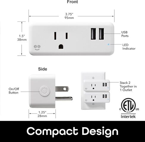 مفتاح جيني + قابس واي فاي ذكي متعدد المنافذ مع منفذي USB ومنفذ توفير الطاقة مع مراقبة الطاقة والتحكم في التطبيق، متوافق مع Alexa وGoogle Home (GN-WW131-199) in Kuwait