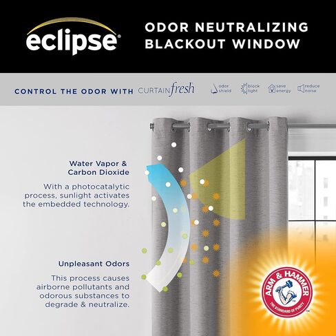 Eclipse Lawson Arm & Hammer Odor Neutralizing Blackout Grommet Window Curtain for Living Room (1 Panel), 50 in x 63 in, Blue in Saudi Arabia