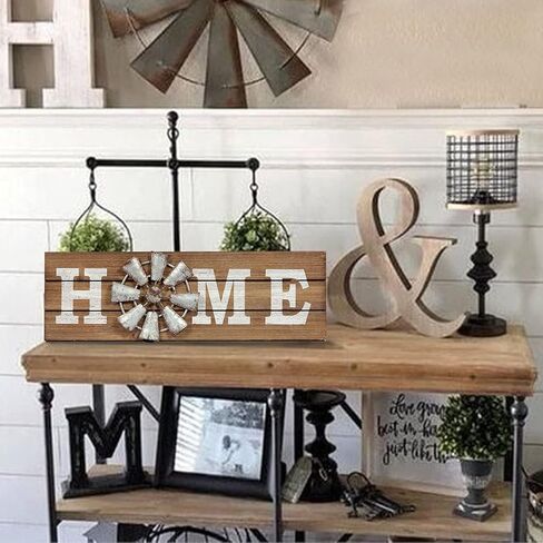 SOFE مزرعة طاحونة معدنية علامة المنزل جدار ديكور 15 "، قائمة بذاتها علامات ديكور المنزل ريفي المتعثرة، علامات خشبية لديكور المنزل منضدية الموقد غرفة المعيشة غرفة نوم عيد الشكر عيد الميلاد in Kuwait