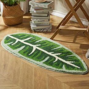 JiazuGo Small Bathroom Rug - 17"X24" Green Bath Rug Green Leaf Decor Aesthetic Boho Bathroom Rugs Cute Bath Mat Non Slip Washable Moss Carpet