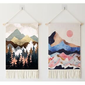 2Pcs Printed Wall Tapestry Hanging Decor, 14x24" Cotton Printed Boho Chic Bohemian Morocco Landscape Scenery Tapestries Poster Art Gift for Apartment Dorm Kids Livingroom Bedroom Door Entrance