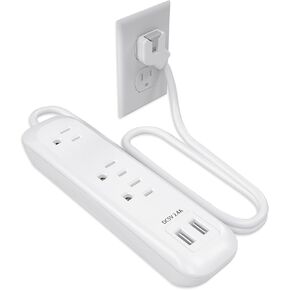 واقي التيار الزائد لقطاع الطاقة مع منافذ USB، سلك تمديد أبيض 6 أقدام و3 شقوق، 3 منافذ، 2 منافذ USB، 1250 وات/10 أمبير، قابل للتركيب على الحائط، واقي التيار الكهربائي 300J للمكتب المنزلي، معتمد من SGS