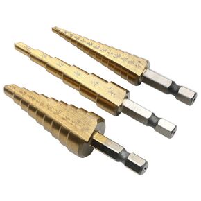 3 Pcs Step Drill Bits, 1/4 Inch Hex Shank HSS Titanium Step Drill Bits for Plastic, Fiberglass, Wood