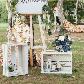 2PCS Frees Standing Artificial Flowers Arrangement for Wedding Arch, Wedding Aisle Runner Entry Floral Flowers Arrangement, Faux Fake Flowers Rose for Ceremony Reception Party Outdoor(Blue)