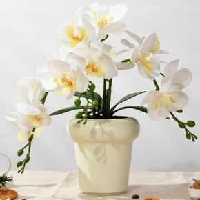 Faux Artificial Orchid Flowers in Vase, Real Touch Orchid in Pot Orquideas Fake Flowers for Home Decoration Indoor Decor Living Room Dinning Table Centerpiece (Gold Vase, White)