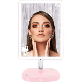 Impressions Vanity Hello Kitty Touch Pro Cute LED Makeup Mirror 2.0, QI Charging Base to Charge Phone, Vertical or Horizontal Stand Up, Vanity Mirror for Dorm Room Decor (Pink)