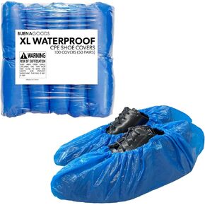 100 Pack Extra Large Disposable Blue Boot & Shoe Covers - Indoor Reusable Waterproof Shoe Covers Disposable - Booties with Non Slip Treads - Fits US Men's Size 14 and Women's 16 Shoe Size