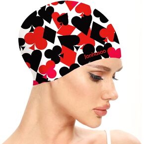 Silicone Swim Cap for Women, Waterproof Swimming Caps with Poker Printed