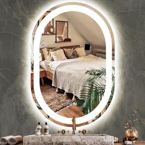 24 x 36 Inch Oval Lighted Vanity Mirror with Lights Oval LED Mirror for Bathroom Wall Oval Mirror with Lights Dimmable 3 Color 36 Oval Light up Mirror Anti Fog 36" Bathroom Oval Smart Mirror