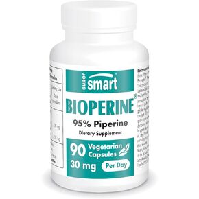 Supersmart - Bioperine 30mg per Day (95% Piperine) - Black Pepper Extract - Curcumin & Nutrients Absorption Enhancer - Digestive Enzymes Support | Non-GMO & Gluten Free - 90 Vegetarian Capsules