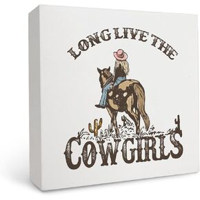 Cowgirl Decor, Western Dorm Wood Box Sign Desk Decor, Long Live Cowgirls Wood Block Plaque Box Sign for Girls Room College Dorm Shelf Table Decor 5x5 Inch, Cowgirl Room Decor, Western Decor for Home