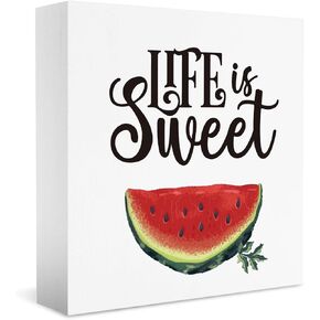 Summer Decor, Summer Decorations for Home Office, Summer Sign, Watermelon Sign, Watermelon Kitchen Decor, Life is Sweet Sign, Summer Office Desk Decor 5 X 5 Inch