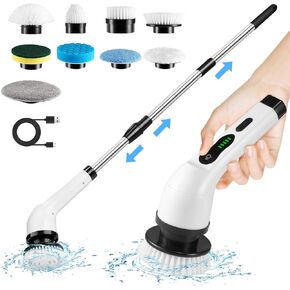 Electric Spin Scrubber Cordless, Electric Scrubber for Cleaning Bathroom with Long Handle & 9 Replaceable Brush Heads, 2 Speed Power Shower Scrubbers for Cleaning Bathroom Kitchen Tub Tile Floor Car