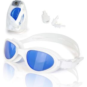 Body+ Swimming Goggles, Wide View Swim Goggles for Adult Men Women, Anti Fog No Leaking, Transition or Polarized Lens