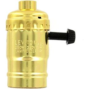 Leviton 7090-PG Medium Base Complete, Aluminum Shell Incandescent Lampholder, Removable Turn Knob, 2-Circuit, for 3-Way 2-Filament Lamps, Brass