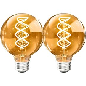 G80 Vintage Edison Light Bulbs Dimmable 4W (40W Equivalent) Led Filament Bulbs White Warm 2700K CRI80+ E26 25000hours Decorative Globe Amber Glass Light Bulbs for Home Yard Restaurant(2PCS)
