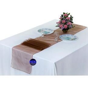MDS 5 Pack Organza Table Runner 12 x 108 inch Long Premium Table Runners for Wedding Party, Events Decoration, Banquets Decorations, Bright and Smooth Silk Fabric Party Table Runner- brunt orange