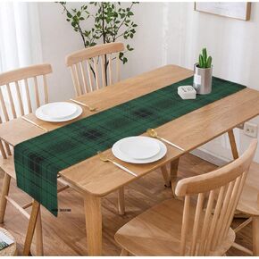 HGOD DESIGNS Tartan Table Runner,Green and Black Scottish Woven Tartan Plaid Pattern Cotton Linen Table Runner Home Decor for Kitchen Dinner Tea Table Cloth Placemat 14"X72"