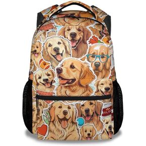 Golden Retriever Backpack for Kids Girls, 16" Cute Backpack for School, Dogs Print Large Capacity Lightweight Black Bookbag for Students Age 6-8